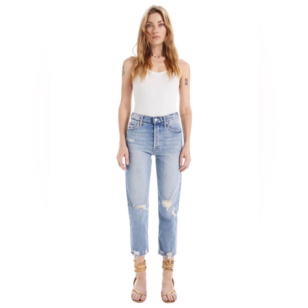 Mother Denim The Tomcat Distressed Cropped Straight Leg Jeans- The Confession